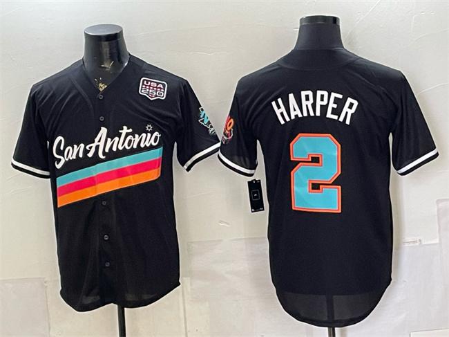 Men's Black San Antonio Spurs #2 Dylan Harper USA 250' Patch City Edition Stitched Baseball Jersey